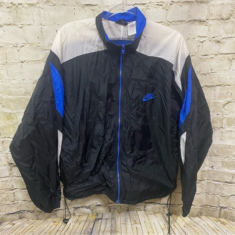 Vintage Nike Blue Black 90’s Zip Up Nylon Windbreaker Toggle Waist Jacket